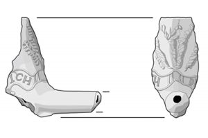 Drawing of a claypipe from a excavation at Castle Lane. Swansea